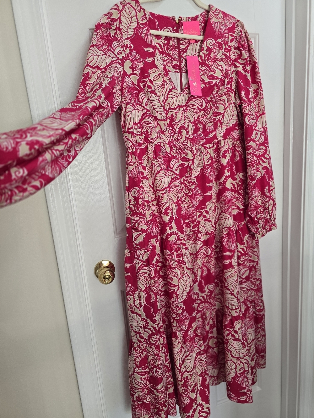 NWT Lily Pultizer Pink and Cream Floral Midi Dress Lined 14